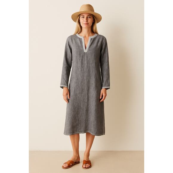 Monique Bresson Linen Long Sleeve Midi Dress Size L - Picture 1 of 6